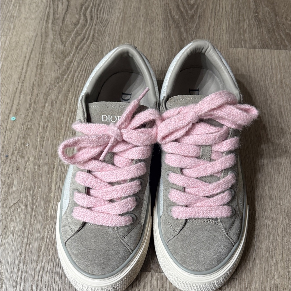 Dior Gray Sneakers with Pink Laces